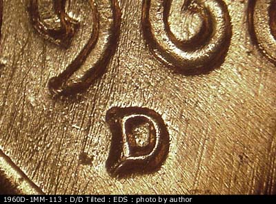 Die-stage A marker on 1960D•1MM•113 (1960 Repunched Mint Mark).