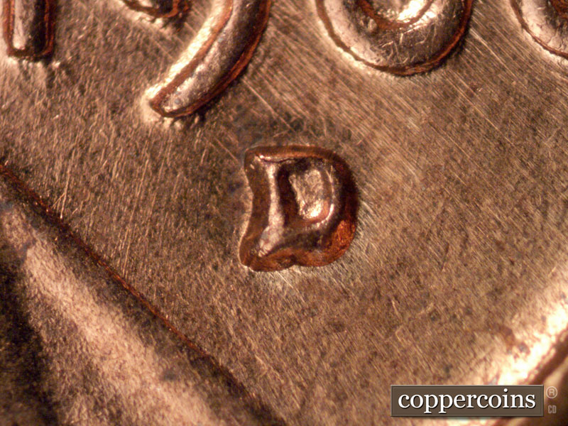 Die-stage A marker on 1960D•1MM•114 (1960 Repunched Mint Mark).