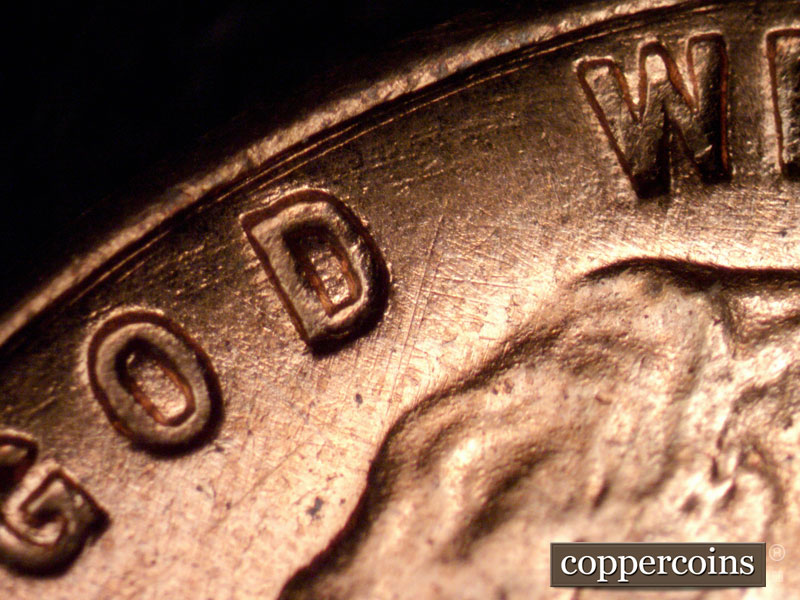 Die-stage A marker on 1960D•1MM•114 (1960 Repunched Mint Mark).