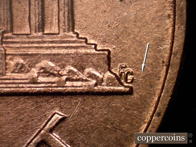 Die-stage A marker on 1960D•1MM•114 (1960 Repunched Mint Mark).