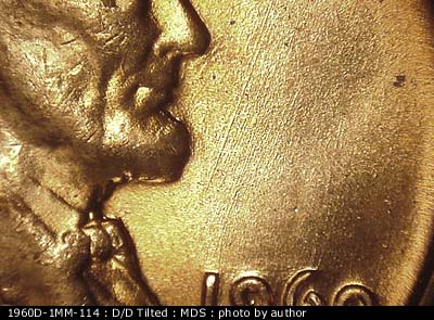 Die-stage B marker on 1960D•1MM•114 (1960 Repunched Mint Mark).