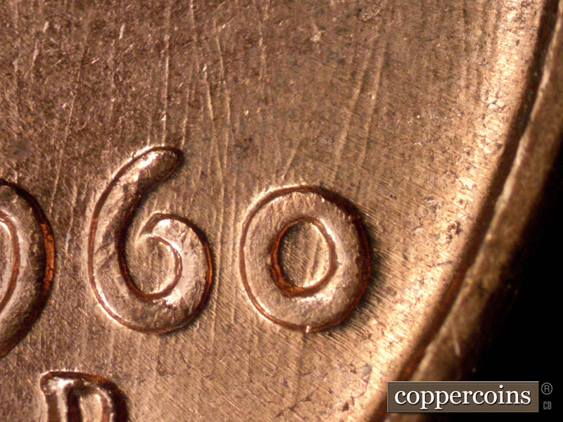 Die-stage B marker on 1960D•1MM•116 (1960 Repunched Mint Mark).