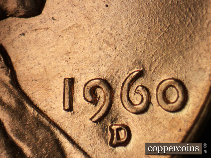 Die-stage A marker on 1960D•1MM•117 (1960 Repunched Mint Mark).