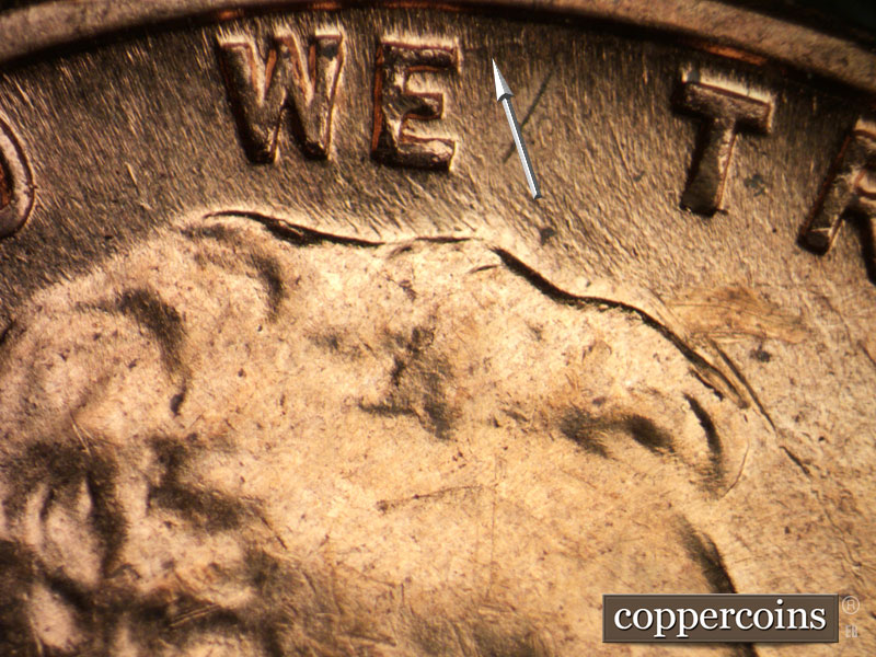 Die-stage A marker on 1960D•1MM•117 (1960 Repunched Mint Mark).