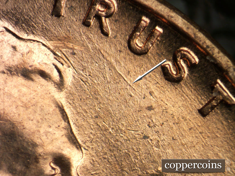 Die-stage A marker on 1960D•1MM•117 (1960 Repunched Mint Mark).