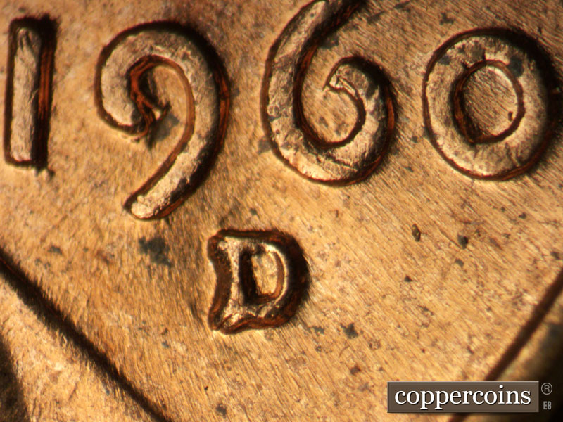 1960 Lincoln cent obverse, CopperCoins die 1960D•1MM•117.
