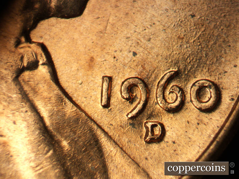 Die-stage B marker on 1960D•1MM•117 (1960 Repunched Mint Mark).