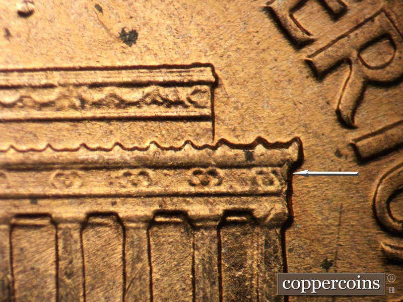 Die-stage B marker on 1960D•1MM•117 (1960 Repunched Mint Mark).