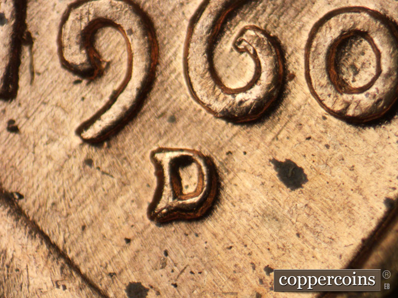 Die-stage A marker on 1960D•1MM•120 (1960 Repunched Mint Mark).