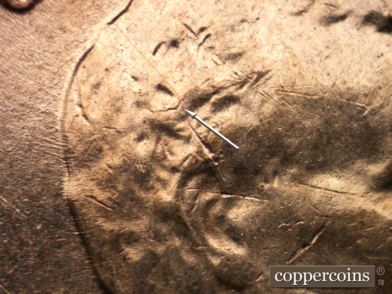 Die-stage C marker on 1960D•1MM•121 (1960 Repunched Mint Mark).