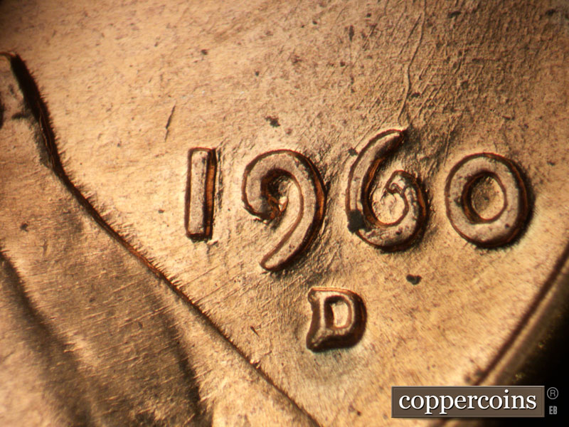 Die-stage A marker on 1960D•1MM•122 (1960 Repunched Mint Mark).