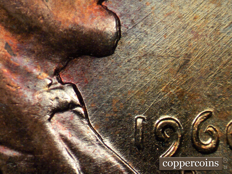 Die-stage B marker on 1960D•1MM•122 (1960 Repunched Mint Mark).