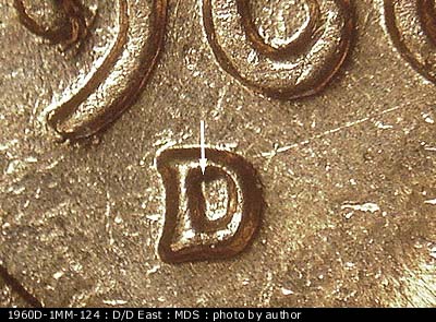 1960 Lincoln cent obverse, CopperCoins die 1960D•1MM•124.