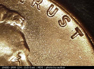Die-stage B marker on 1960D•1MM•124 (1960 Repunched Mint Mark).