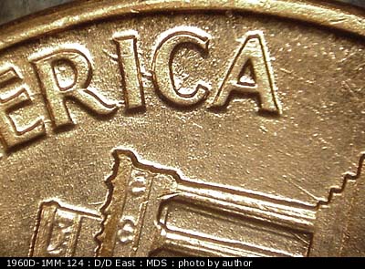 Die-stage B marker on 1960D•1MM•124 (1960 Repunched Mint Mark).