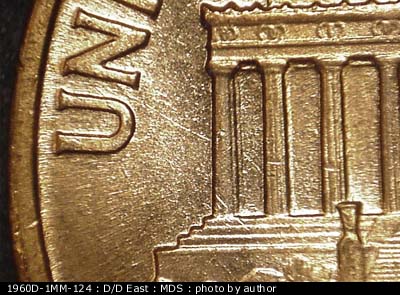Die-stage B marker on 1960D•1MM•124 (1960 Repunched Mint Mark).