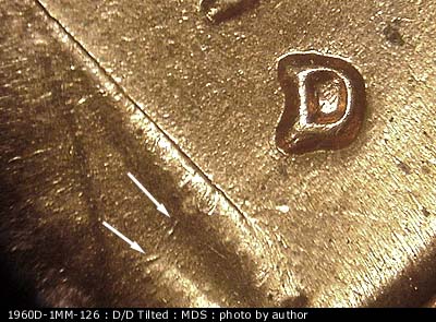 Die-stage B marker on 1960D•1MM•126 (1960 Repunched Mint Mark).