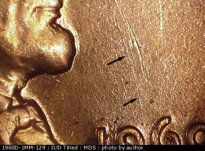 Die-stage B marker on 1960D•1MM•129 (1960 Repunched Mint Mark).