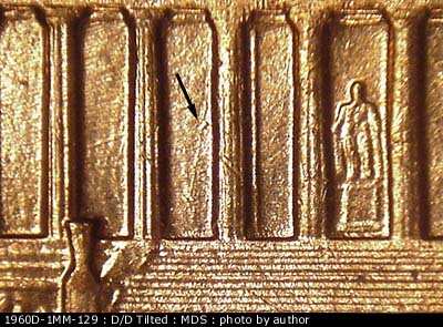 Die-stage B marker on 1960D•1MM•129 (1960 Repunched Mint Mark).