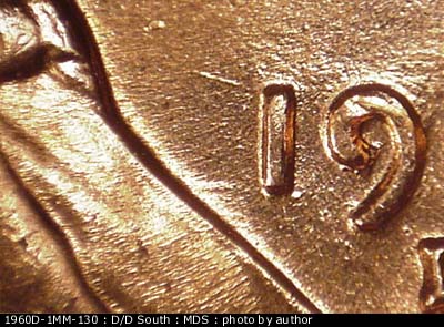 Die-stage B marker on 1960D•1MM•130 (1960 Repunched Mint Mark).