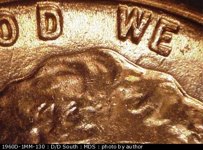 Die-stage B marker on 1960D•1MM•130 (1960 Repunched Mint Mark).