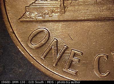 Die-stage B marker on 1960D•1MM•130 (1960 Repunched Mint Mark).