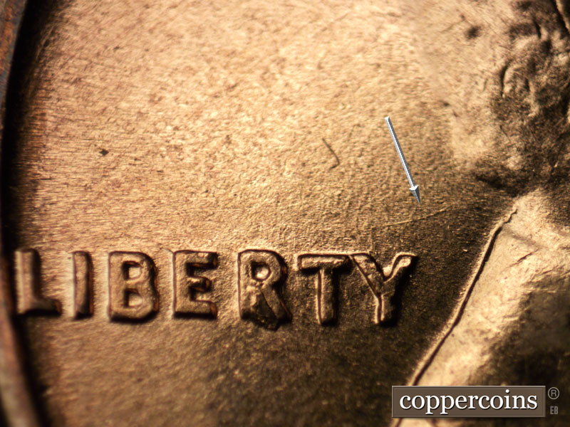 Die-stage B marker on 1960D•1MM•133 (1960 Repunched Mint Mark).