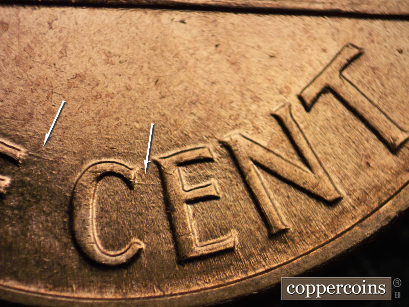 Die-stage B marker on 1960D•1MM•133 (1960 Repunched Mint Mark).