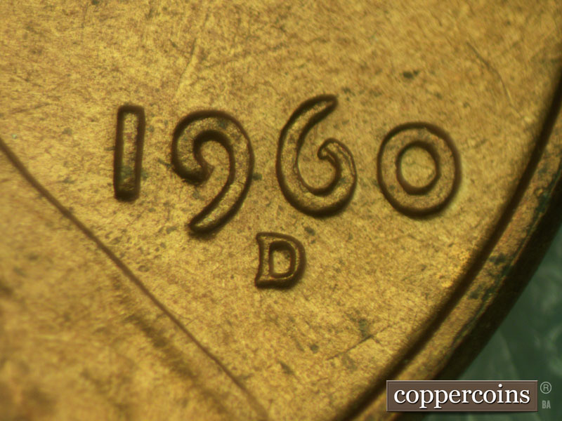 Die-stage A marker on 1960D•1MM•135 (1960 Repunched Mint Mark).