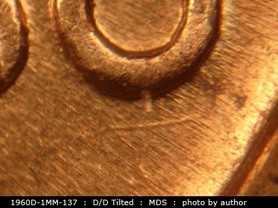 Die-stage B marker on 1960D•1MM•137 (1960 Repunched Mint Mark).