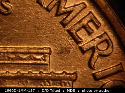 Die-stage B marker on 1960D•1MM•137 (1960 Repunched Mint Mark).
