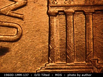 Die-stage B marker on 1960D•1MM•137 (1960 Repunched Mint Mark).