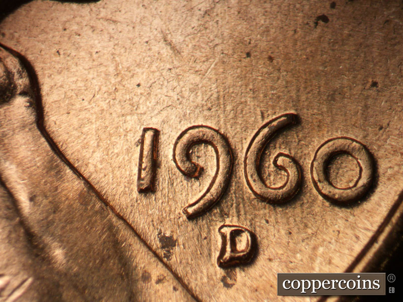 Die-stage B marker on 1960D•1MM•139 (1960 Repunched Mint Mark).
