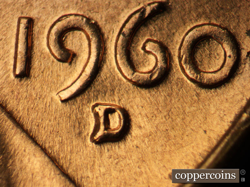 1960 Lincoln cent obverse, CopperCoins die 1960D•1MM•142.