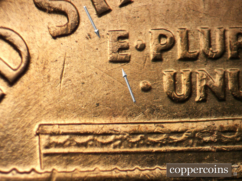 Die-stage B marker on 1960D•1MM•142 (1960 Repunched Mint Mark).
