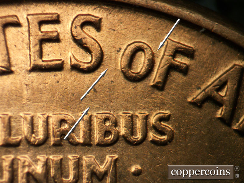 Die-stage B marker on 1960D•1MM•142 (1960 Repunched Mint Mark).