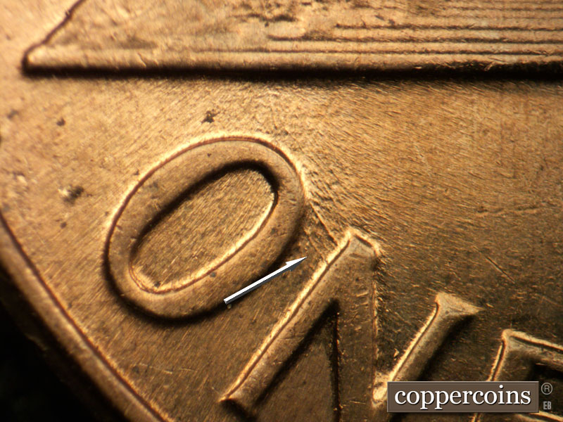 Die-stage B marker on 1960D•1MM•142 (1960 Repunched Mint Mark).