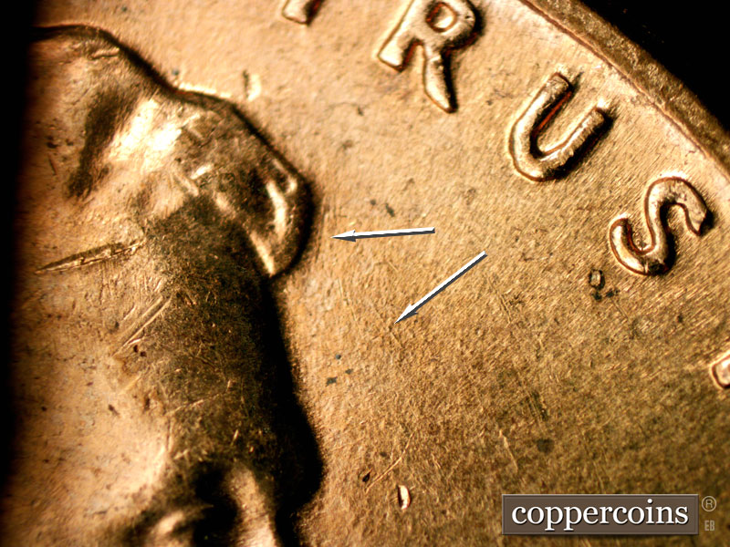Die-stage B marker on 1960D•1MM•147 (1960 Repunched Mint Mark).