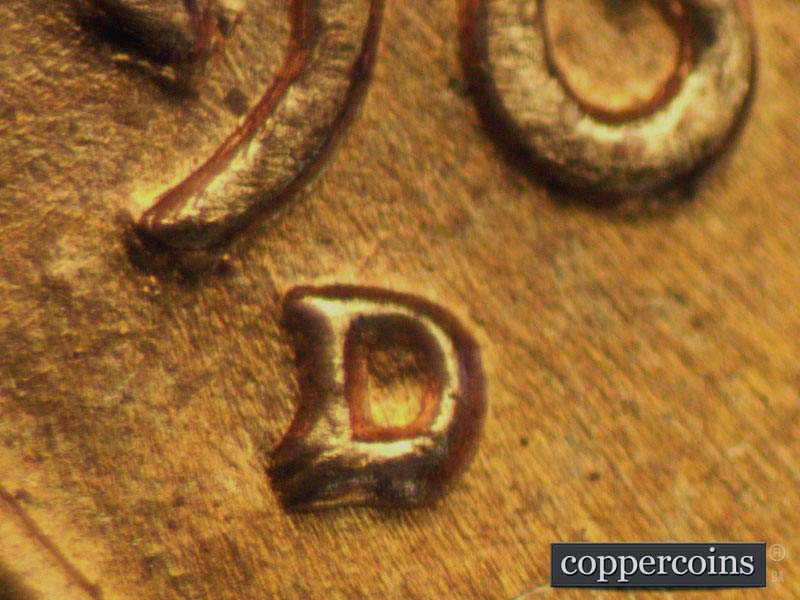 Die-stage A marker on 1960D•1MM•151 (1960 Repunched Mint Mark).