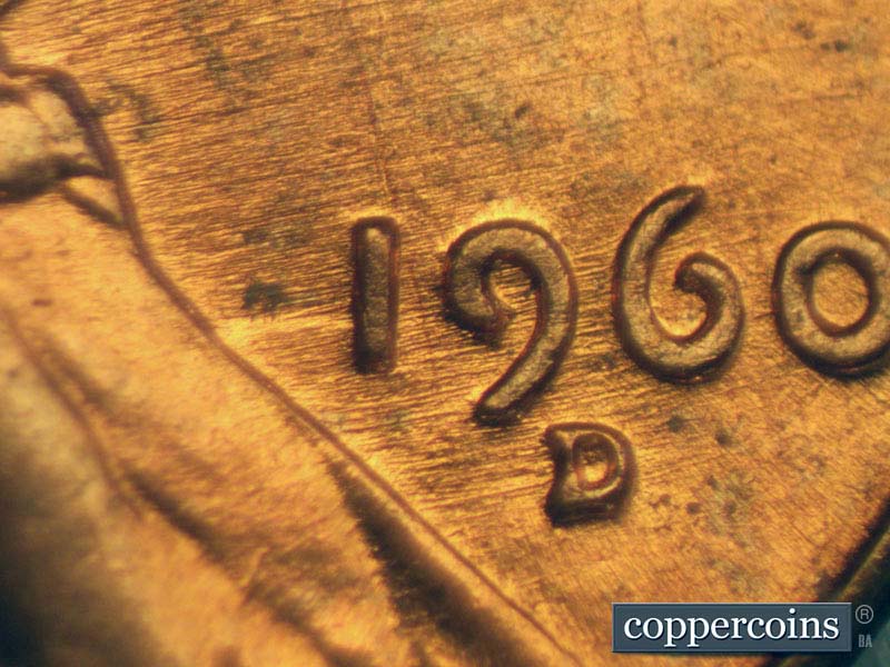 Die-stage B marker on 1960D•1MM•151 (1960 Repunched Mint Mark).