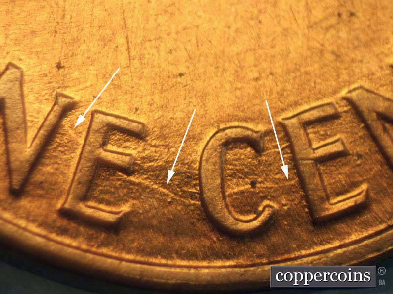 Die-stage B marker on 1960D•1MM•151 (1960 Repunched Mint Mark).