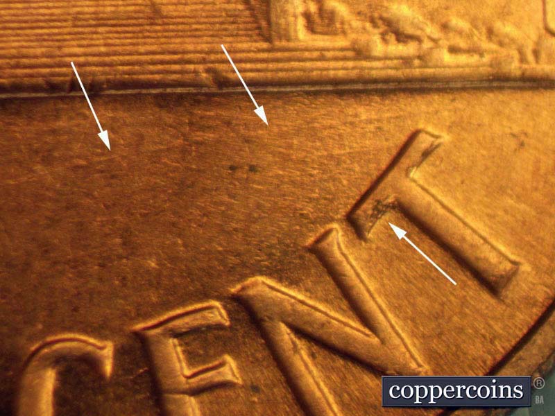 Die-stage B marker on 1960D•1MM•151 (1960 Repunched Mint Mark).