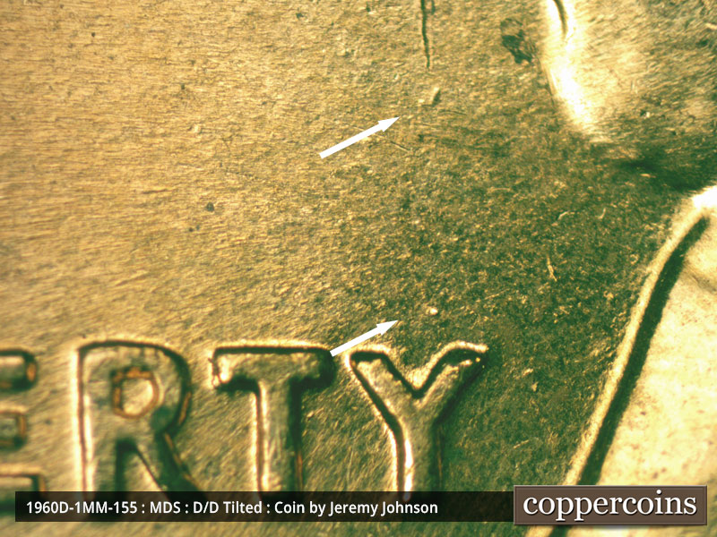 Die-stage B marker on 1960D•1MM•155 (1960 Repunched Mint Mark).