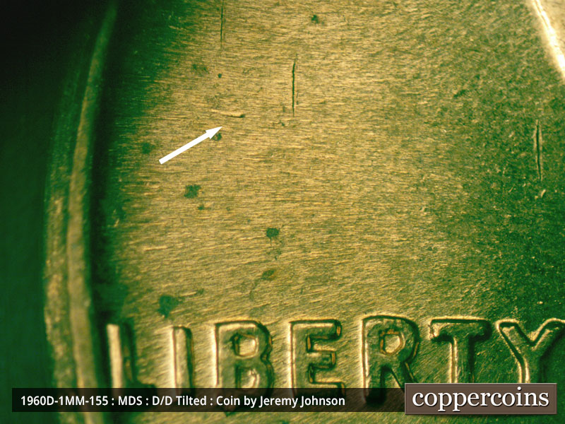Die-stage B marker on 1960D•1MM•155 (1960 Repunched Mint Mark).