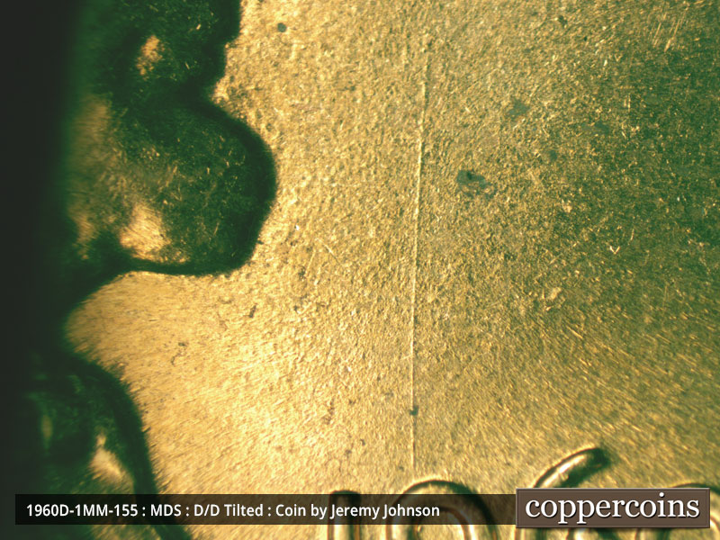 Die-stage B marker on 1960D•1MM•155 (1960 Repunched Mint Mark).