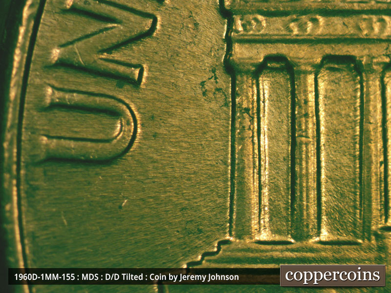 Die-stage B marker on 1960D•1MM•155 (1960 Repunched Mint Mark).