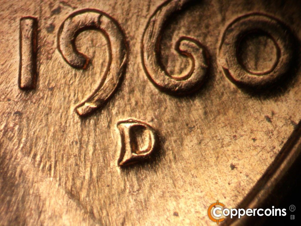 Die-stage C marker on 1960D•1MM•158 showing Closeup of repunched mint mark.