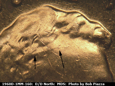 Die-stage B marker on 1960D•1MM•160 (1960 Repunched Mint Mark).