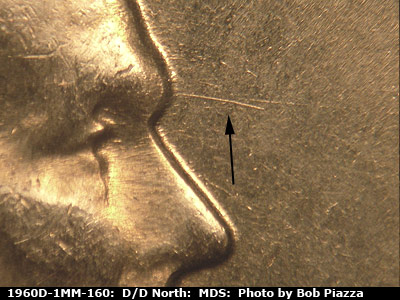 Die-stage B marker on 1960D•1MM•160 (1960 Repunched Mint Mark).