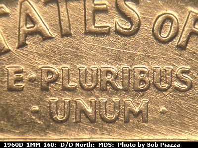 Die-stage B marker on 1960D•1MM•160 (1960 Repunched Mint Mark).